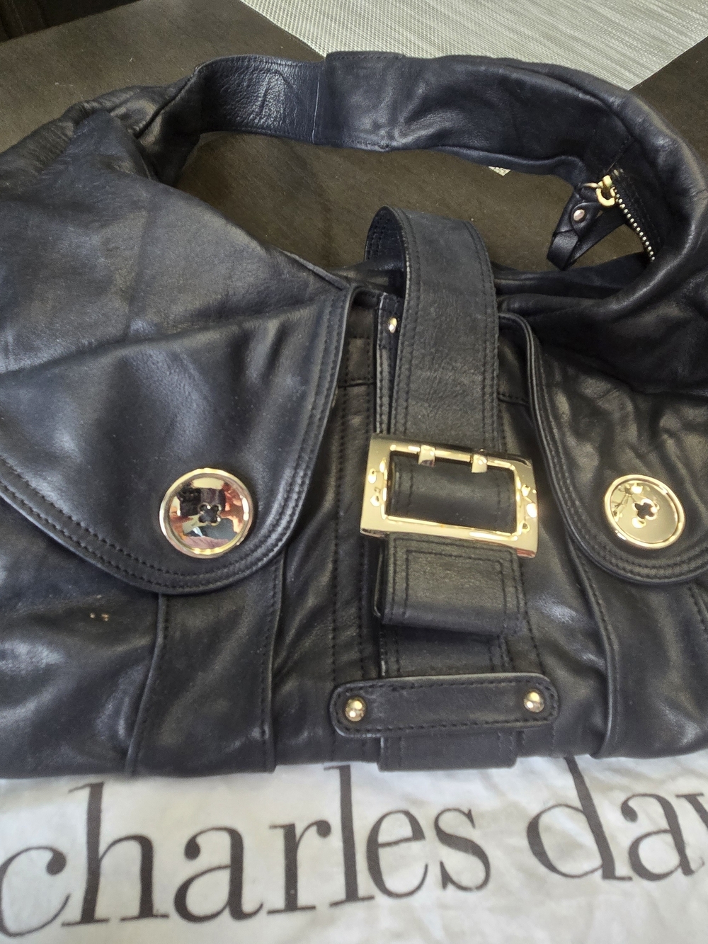 black leather shoulder bag With Dust Bag